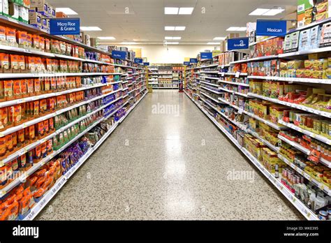 Tesco Supermarket Early Morning View Of Shopping Aisle Terrazzo Floor