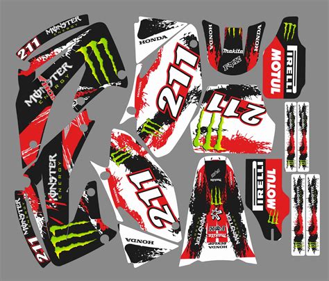 Graphic Kit Honda 450 CRF 2002 2004 Monster Red Kitdeco Moto Fr