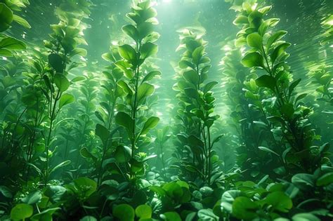 Green algae in the deep tropical sea Underwater scene with sunlight ...