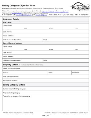 Fillable Online Notice Of Objection To Rates Categorycairns Regional