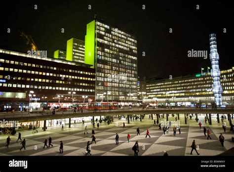 Evening View Of Sergels Torg Square In Central Stockholm Sweden Stock