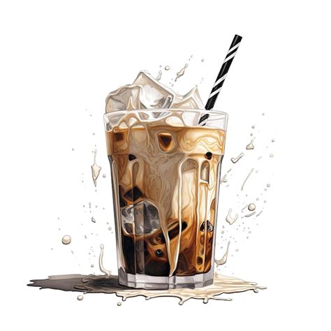 Premium Ai Image Iced Coffee With Milk In A Glass On White Background