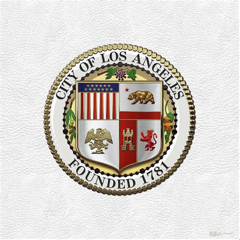 Los Angeles City Seal over White Leather Digital Art by Serge Averbukh