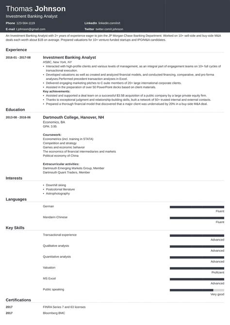 Investment Banking Resume Template And Guide For 2025