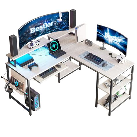 Bestier L Shaped Office Desk With Led Light 59 4 Inch Gaming Corner