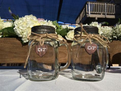 Rustic Chic Wedding Sweetheart Table Bride And Groom Mason Jar Drinking Glasses Rustic Chic