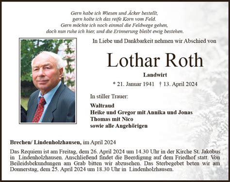 Traueranzeigen Von Lothar Roth Vrm Trauer De