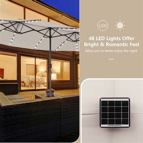 Tangkula 15 Ft Twin Patio Umbrella With 48 Led Lights Double Sided Ou Tangkula