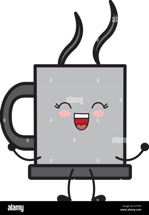 Kawaii Coffee Mug Icon Over White Background Vector Illustration Stock