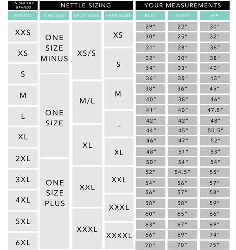 General Size Chart Nettle Studios