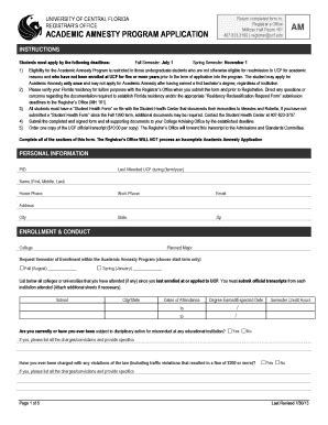 Fillable Online Registrar Ucf Scholastic Amnesty Act Form Fax Email