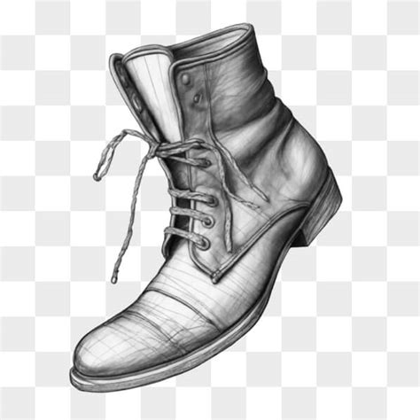 Download Stylish Black And White Boot Drawing With Tied Laces Sketches