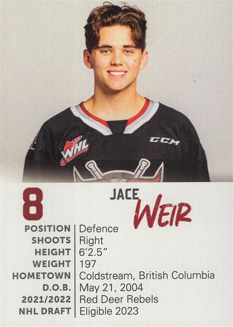 2022 23 Red Deer Rebels Whl Nno Jace Weir Trading Card Database