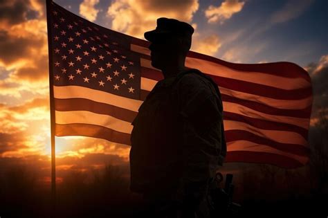 Premium AI Image | Silhouette of a soldier on the flag of the United ...