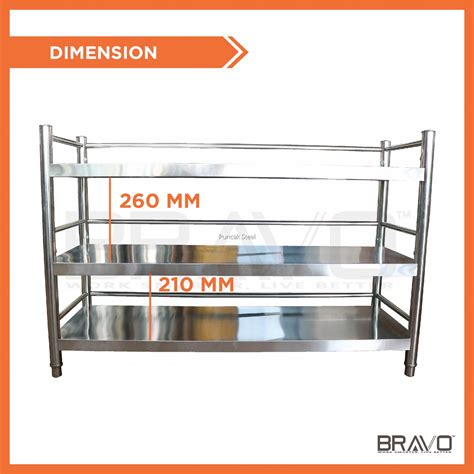 BRAVO 48 X 16 Inch 3 Tier Stainless Steel Solid Multipurpose Kitchen