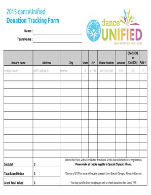 Fillable Online Soill 2015 DanceUnified Donation Tracking Form Soill