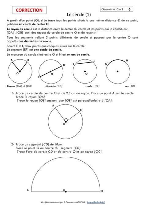 Cercle Cm Exercices Corrig S G Om Trie Cycle Pass Education