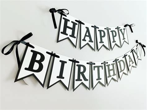 Black and White Happy Birthday Banner, Black and White Party ...