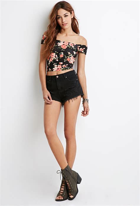 Forever Off The Shoulder Floral Crop Top Lyst