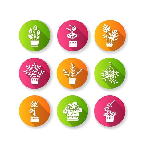 Domesticated Plants Flat Design Long Shadow Glyph Icons Set