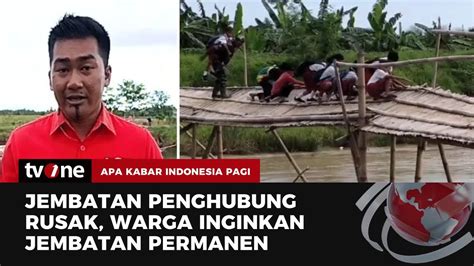 Jembatan Bambu Penghubung Desa Rusak Diterjang Derasnya Arus Sungai