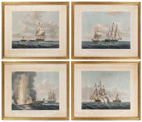 Lot Set Of Four Naval Battle Scene Engravings Th Century Each