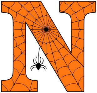 Free printable N - Halloween Letter alphabet clipart stencil coloring page sheet template with ...