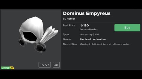 HOW TO GET DOMINUS EMPYREUS FOR 180 ROBUX ON ROBLOX YouTube