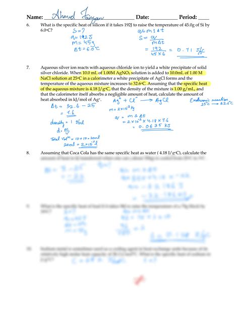 Worksheet Introduction To Specific Heat Capacities Solved Sp