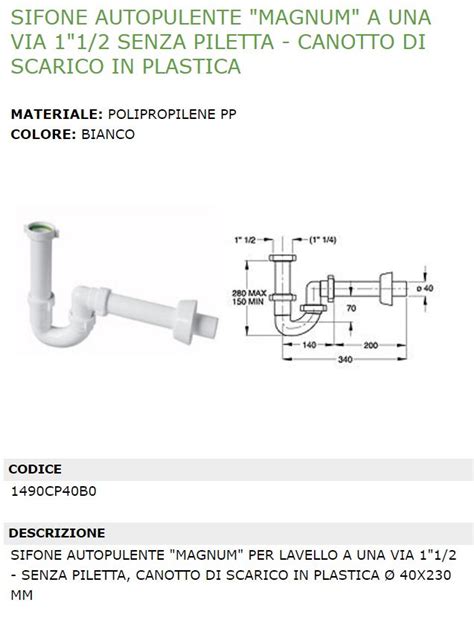 Sifone Autopulente Bonomini Magnum Via Senza Piletta Codice