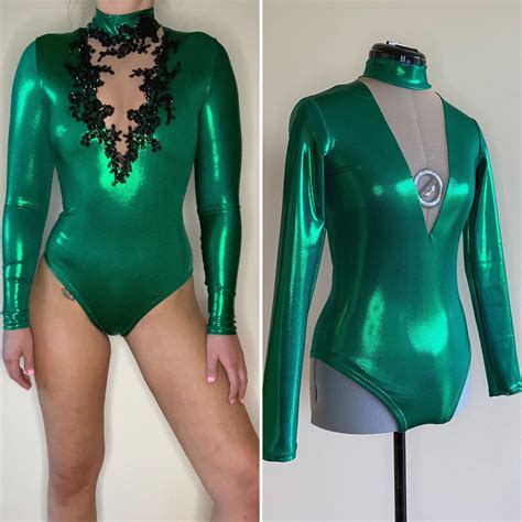 Customisable Low V Neck Long Sleeved Leotard Cirque Wear By Shelley