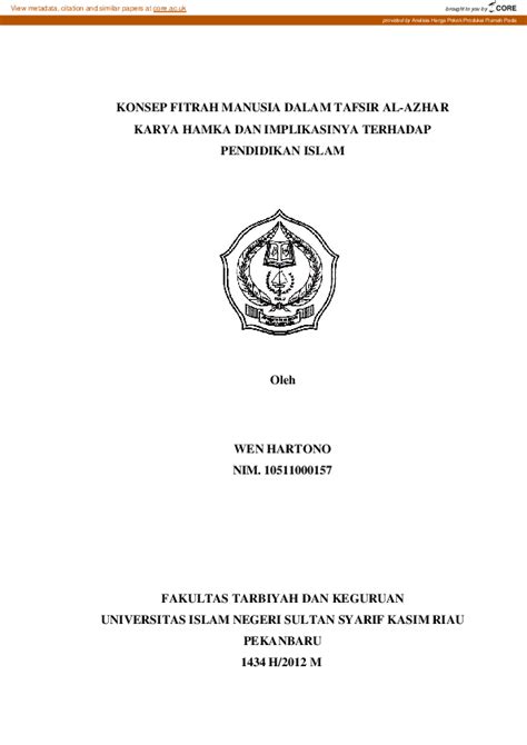 Pdf Konsep Fitrah Manusia Dalam Tafsir Al Azhar Karya Hamka Dan Implikasinya Terhadap