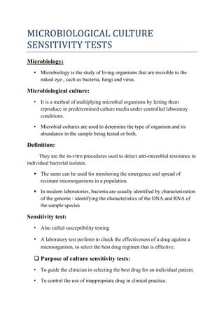 MICROBIOLOGICAL CULTURE SENSITIVITY TESTS Docx