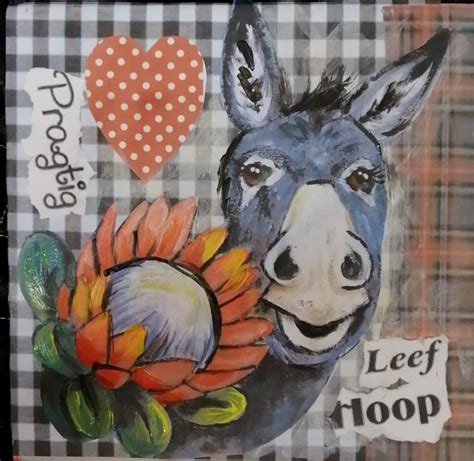 Donkey With Protea 2 Farm Animal Painting Whimsical Art Art