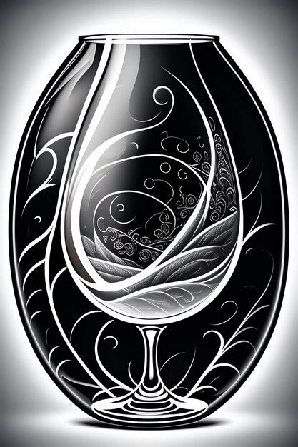 Premium Photo A Black And White Illustration Of A Wine Glass With A Swirly Design