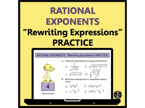 Rational Exponents Rewriting Expressions Practicealien Themed Slidescards8 Problems Per