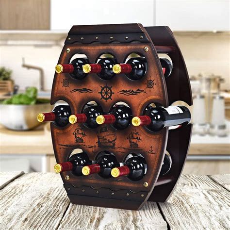 A Wooden Wine Rack Sitting On Top Of A Table Next To A Kitchen Countertop