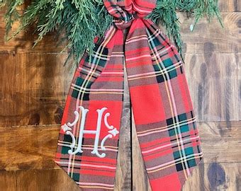 Christmas Tartan Plaid Wreath Sash With Monogram Wreath Bow Monogram