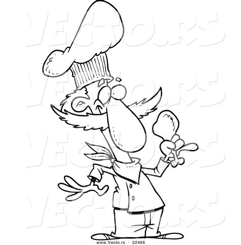 Vector of a Cartoon Chef Holding a Chicken Drumstick - Coloring Page Outline by Ron Leishman ...