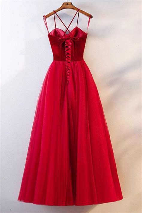 Simple Long Red Corset Back Prom Party Dress With Straps 116 89