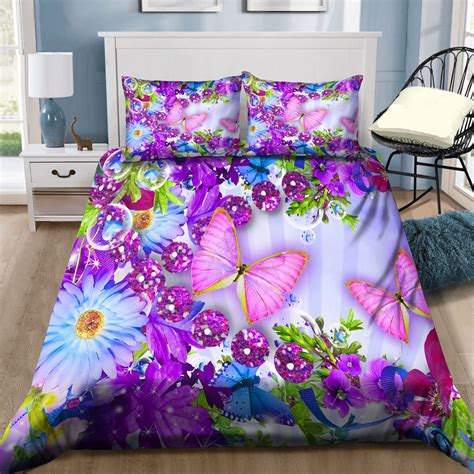 Purple Butterflies Duvet Cover Bedding Set Metal Pigeon