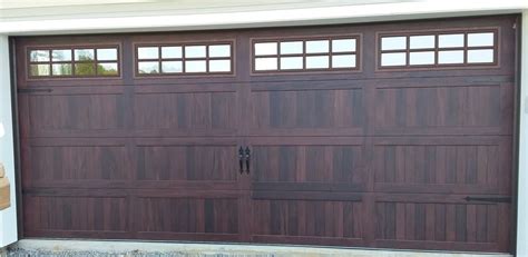 16x7 Model 5916 Carriage Style Garage Door With Long Stamped Panels Mahogany Finish With Top