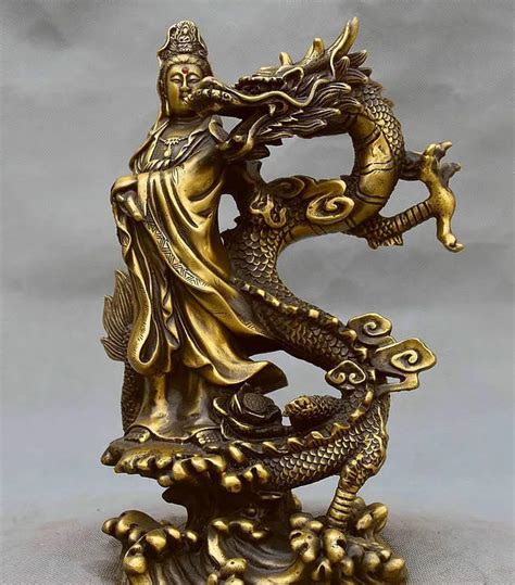 10 Chinese Buddhism Fane Pure Bronze Stand Dragon GuanYin Kwan Yin