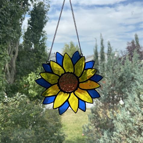 Ukrainian Sunflower Stained Glass Suncatcher Etsy