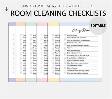 Editable Room Cleaning Checklist Room Cleaning Printable Cleaning Checklist PDF A4 A5 LETTER - Etsy