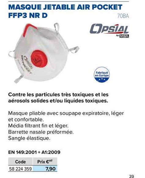 Promo Masque Jetable Air Pocket Fffp3 Nr D Opsial Chez Prolians