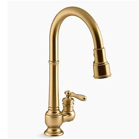 Kohler Artifacts Vibrant Brushed Moderne Brass Single Handle Pull Down Kitchen Faucet With