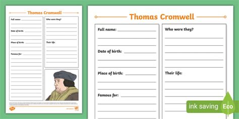 Thomas Cromwell Fact File Template Profesor Hizo Twinkl