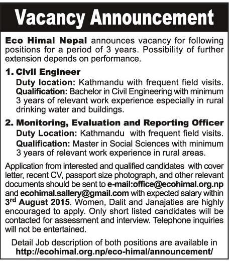 Civil Engineer Job Vacancy Eco Himal Nepal Engineerको घर