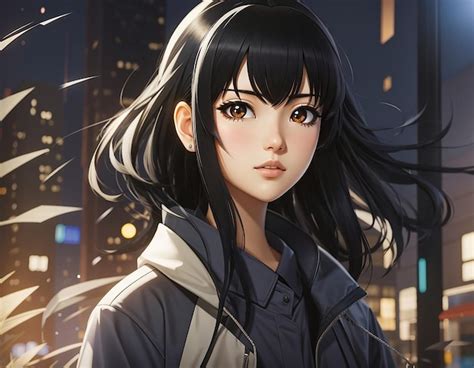 Premium AI Image | An anime girl with sleek black hair and a cool calm demeanor